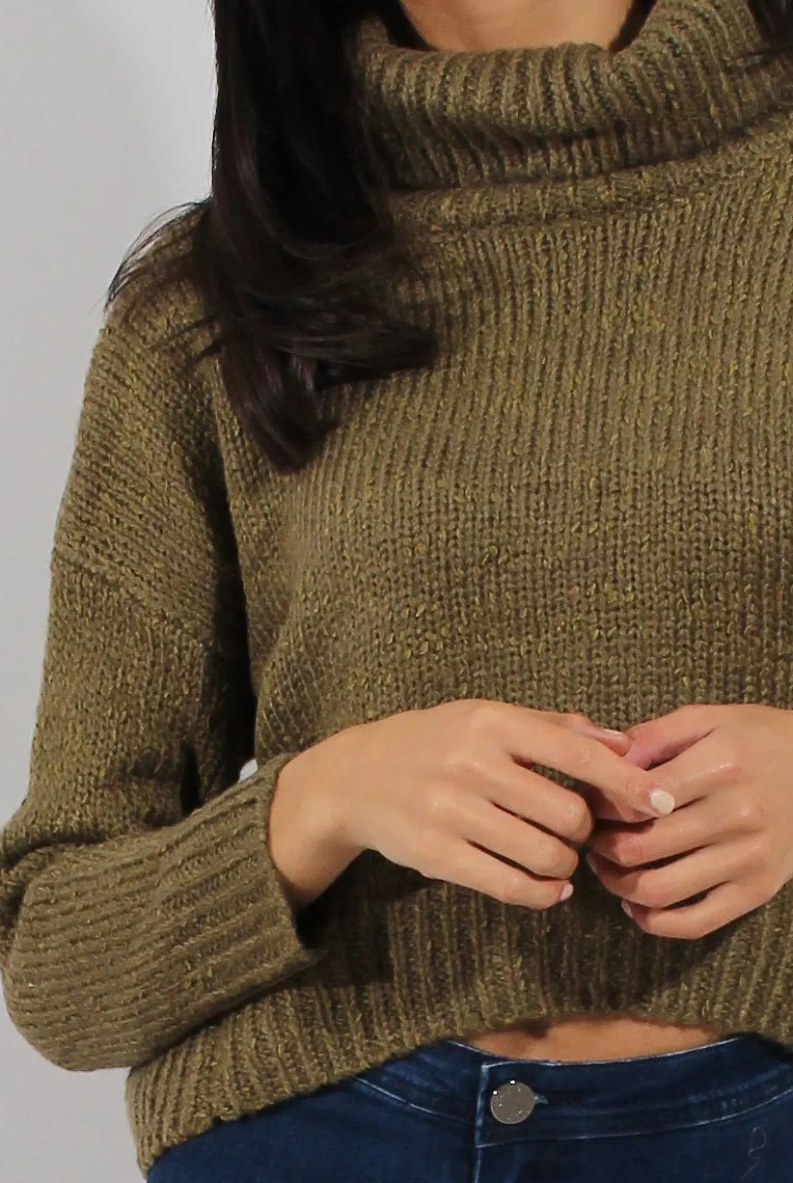 Rebellious Fashion Khaki Rollneck Knitted Cropped Jumper - Regean