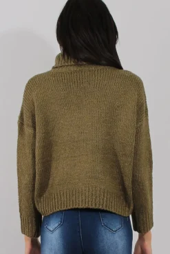 Rebellious Fashion Khaki Rollneck Knitted Cropped Jumper - Regean