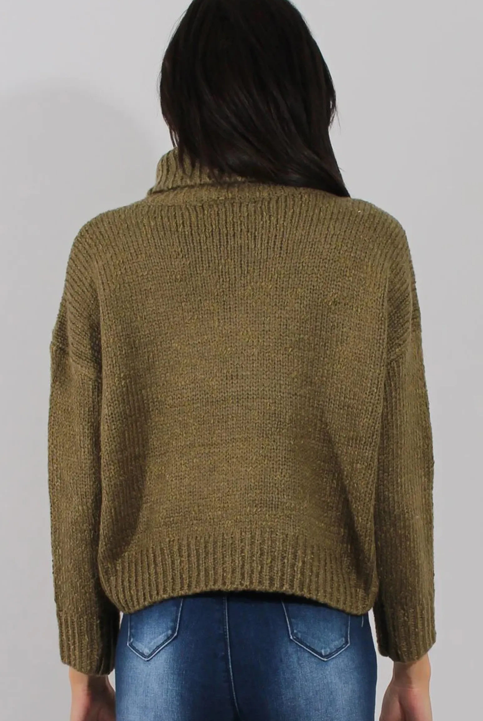 Rebellious Fashion Khaki Rollneck Knitted Cropped Jumper - Regean