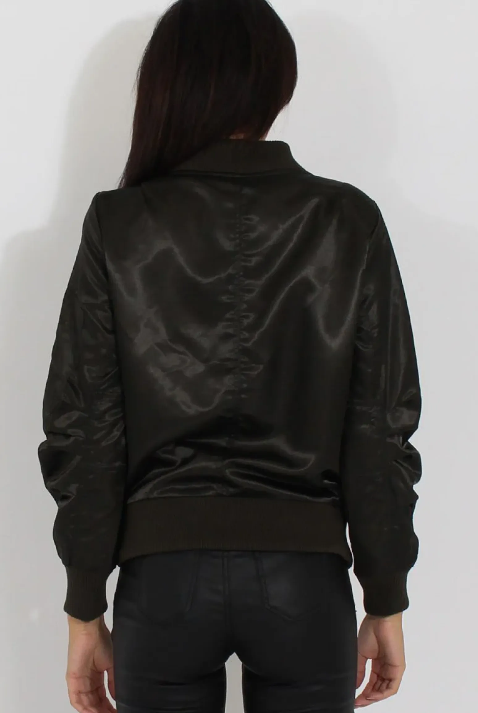 Rebellious Fashion Khaki Satin Bomber Jacket - Neve