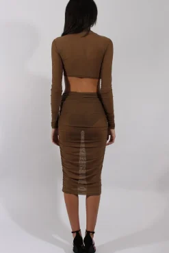 Rebellious Fashion Khaki Sheer Ruched Co-ord - Kerry