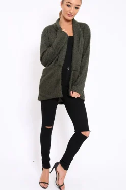 Rebellious Fashion Khaki Shimmery Cardigan - Nicky