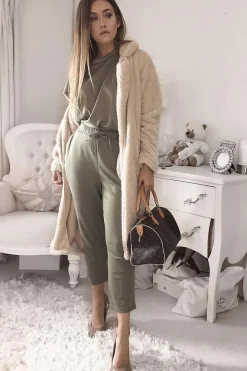 Rebellious Fashion Khaki Short Sleeve Crop Jogger Loungewear Set - Aarian