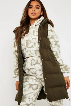 Rebellious Fashion Khaki Side Zip Long Sleeveless Puffer Coat - Priyah
