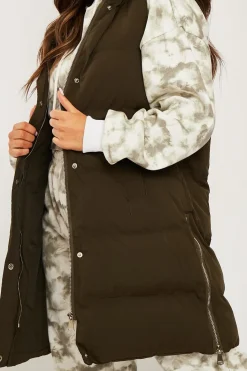 Rebellious Fashion Khaki Side Zip Long Sleeveless Puffer Coat - Priyah