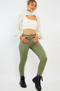Rebellious Fashion Khaki Skinny Stretch Denim Jeans - Maeva