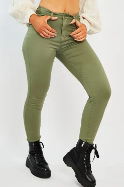 Rebellious Fashion Khaki Skinny Stretch Denim Jeans - Maeva