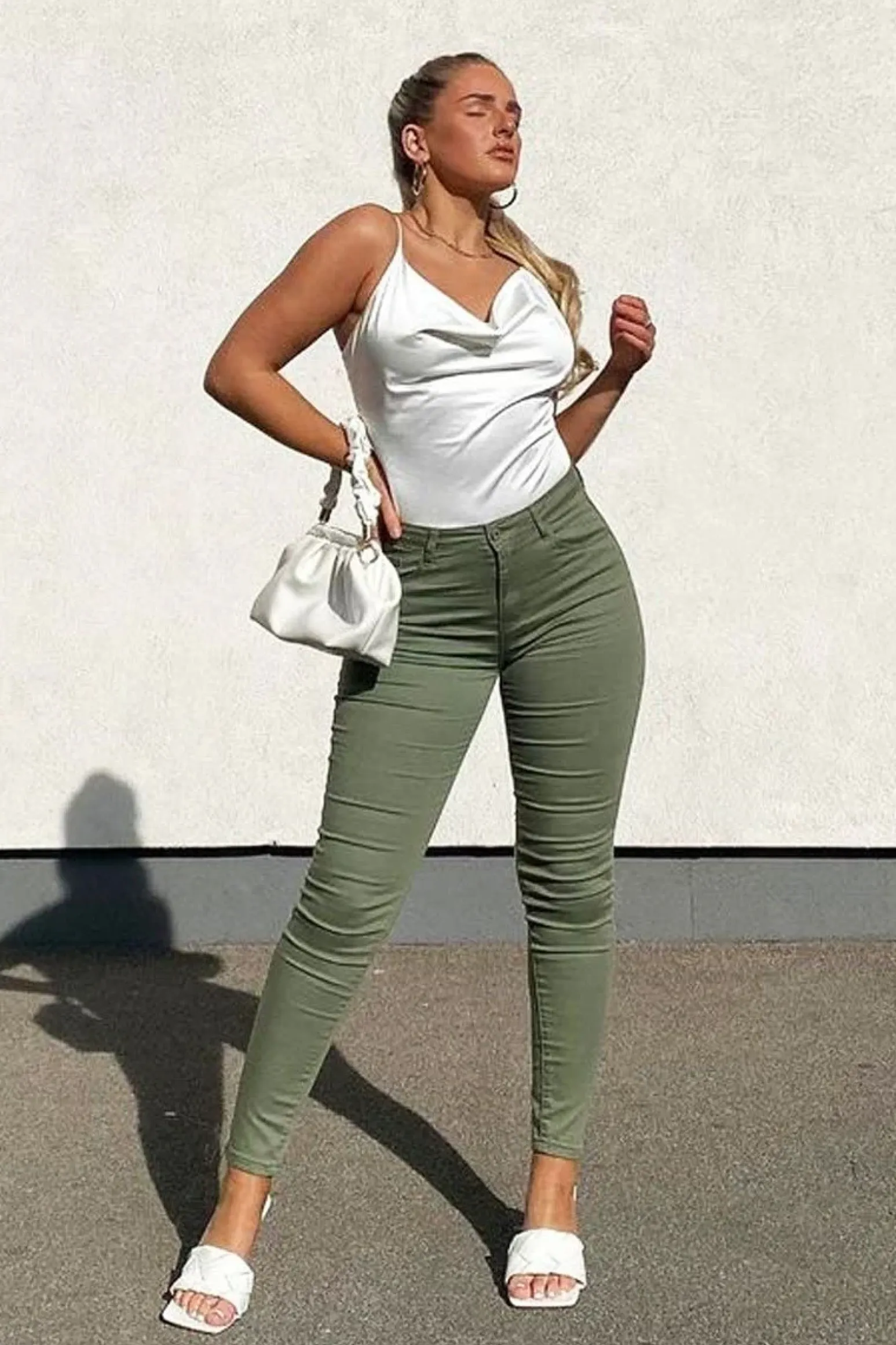 Rebellious Fashion Khaki Skinny Stretch Denim Jeans - Maeva