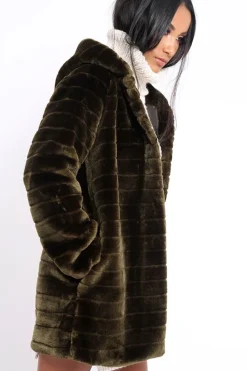 Rebellious Fashion Khaki Soft Faux Fur Hooded Coat - Kila