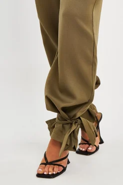Rebellious Fashion Khaki Straight Leg Ankle Tie Trouser - Darby