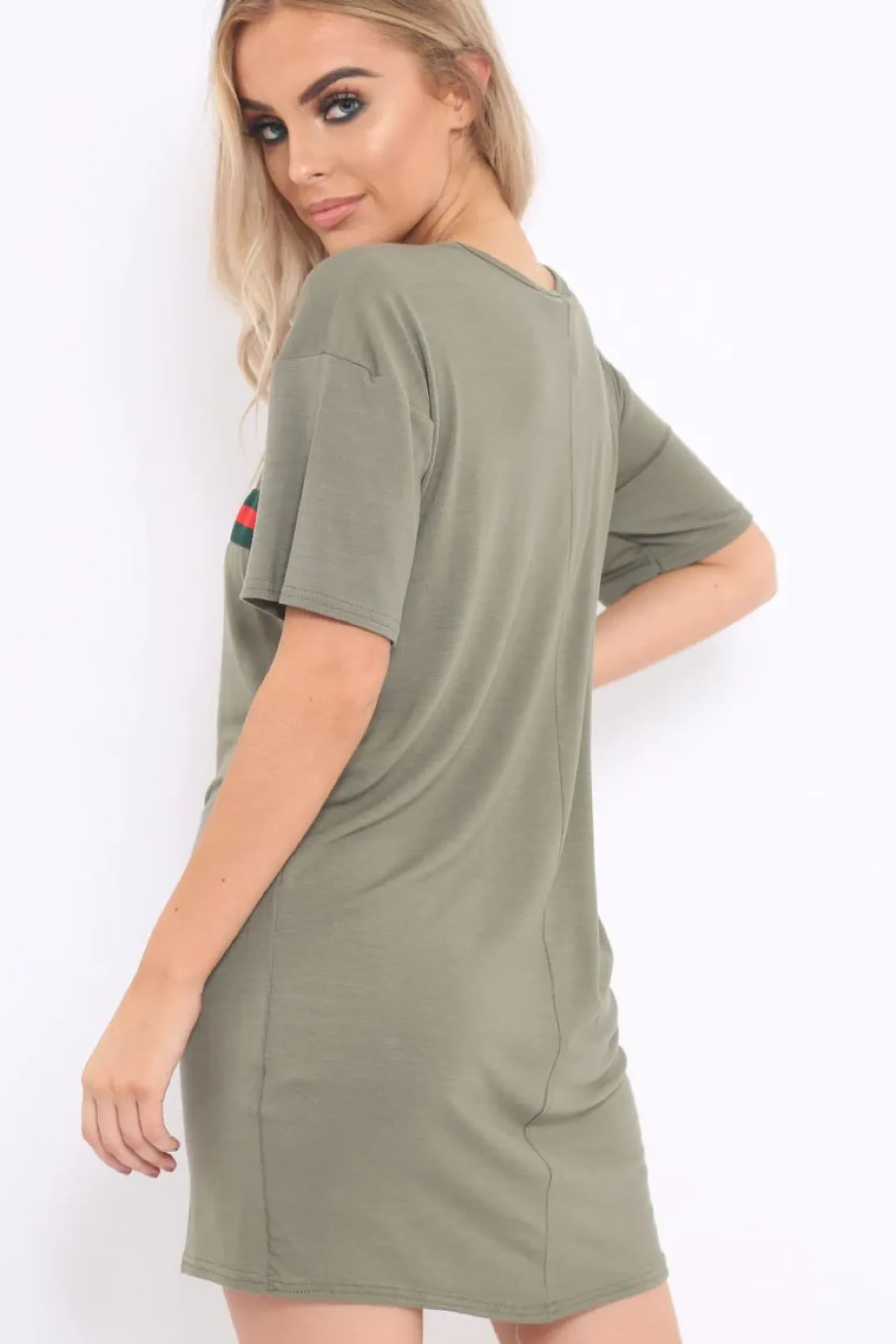Rebellious Fashion Khaki Stripe Front T Shirt Dress - Kamden