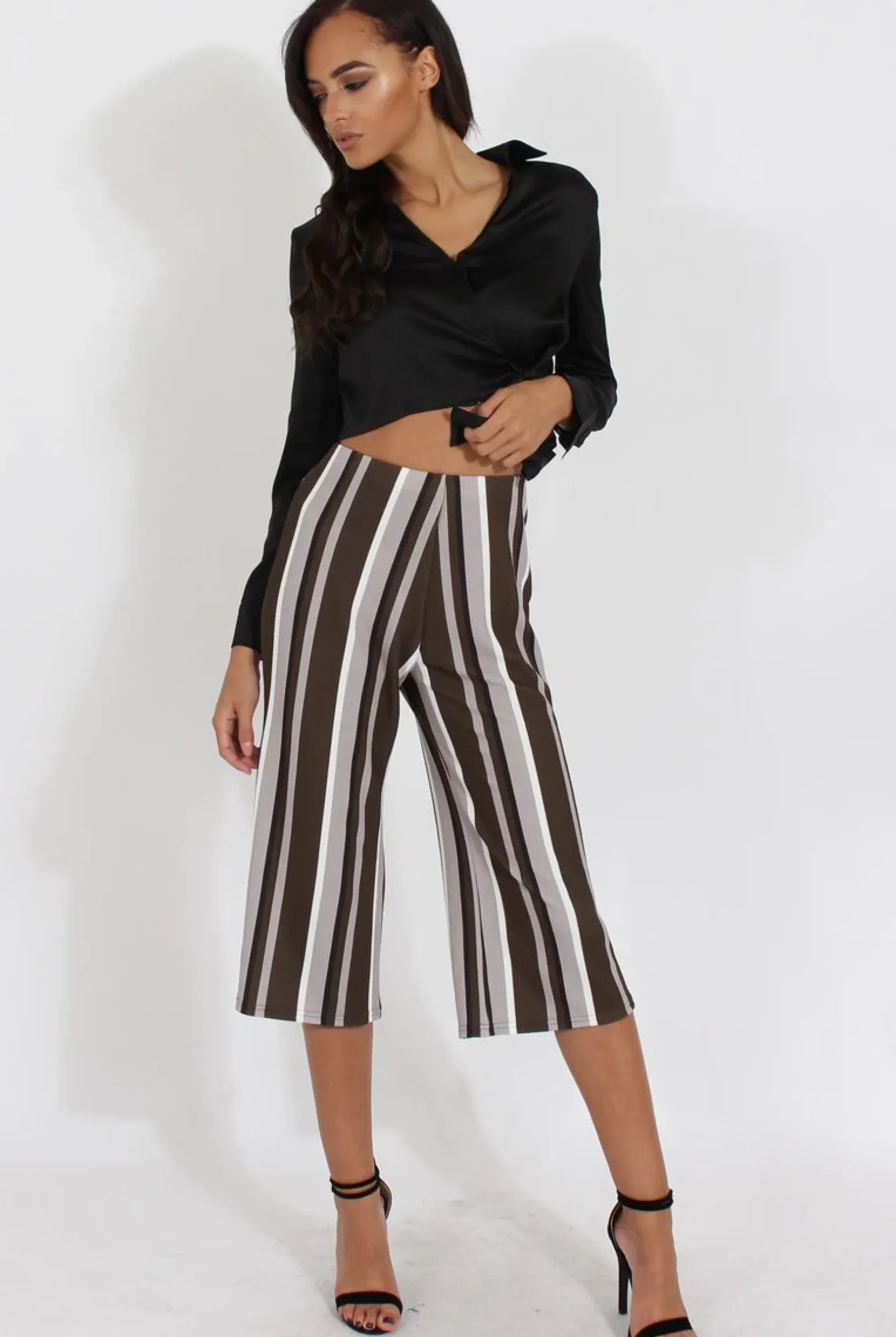 Rebellious Fashion Khaki Stripe Stripe Culotte - Margo