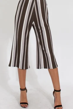 Rebellious Fashion Khaki Stripe Stripe Culotte - Margo