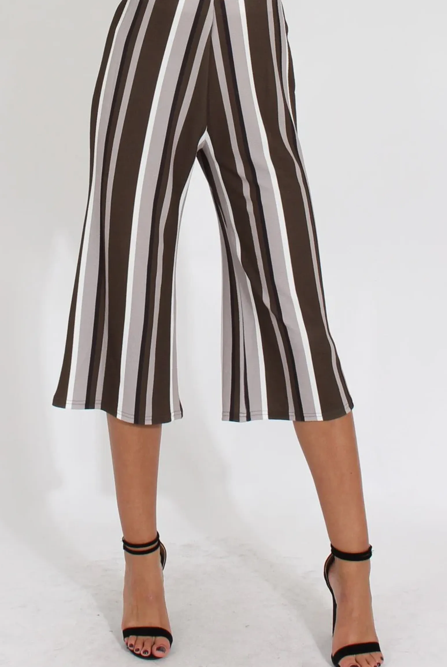 Rebellious Fashion Khaki Stripe Stripe Culotte - Margo