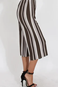 Rebellious Fashion Khaki Stripe Stripe Culotte - Margo