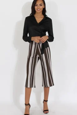 Rebellious Fashion Khaki Stripe Stripe Culotte - Margo