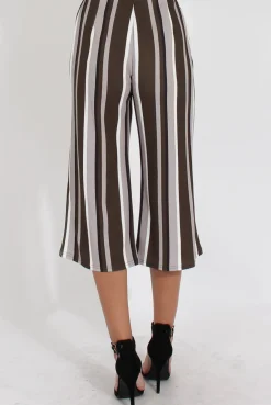 Rebellious Fashion Khaki Stripe Stripe Culotte - Margo