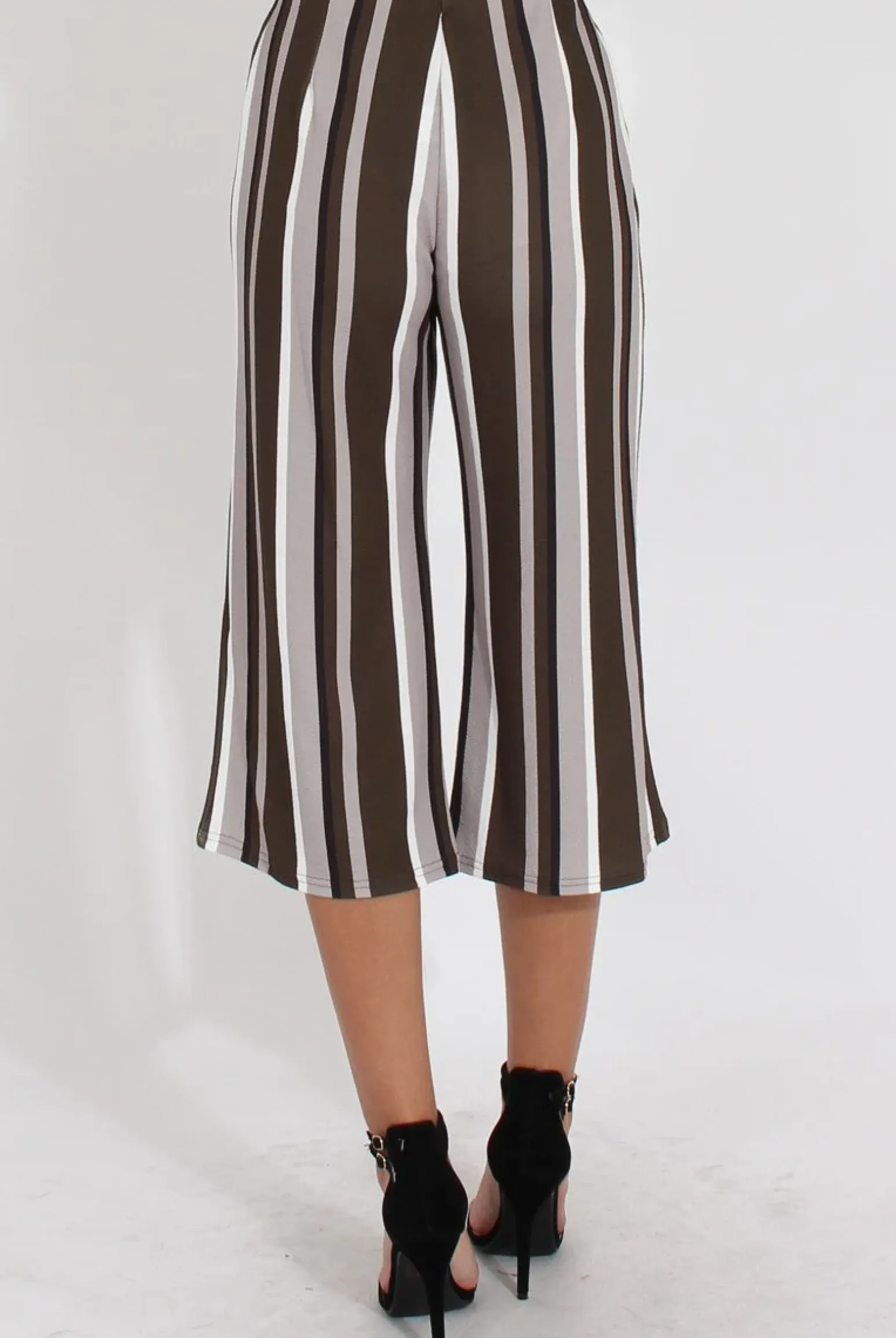 Rebellious Fashion Khaki Stripe Stripe Culotte - Margo