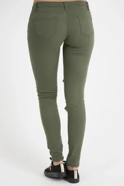 Rebellious Fashion Khaki Studded Ripped Jeans - Christina