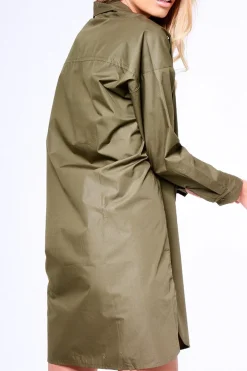 Rebellious Fashion Khaki Stud Detail Oversized Shirt Dress - Ivona