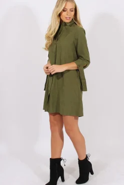Rebellious Fashion Khaki Suede Tie Cuff Oversized Shirt Dress - Deborah