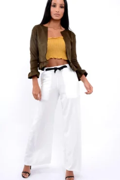 Rebellious Fashion Khaki Suedette Frill Hems Jacket - Elsa