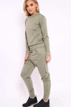 Rebellious Fashion Khaki Sweatshirt and Joggers Loungewear Set - Evalin