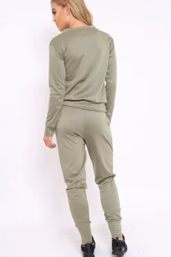 Rebellious Fashion Khaki Sweatshirt and Joggers Loungewear Set - Evalin