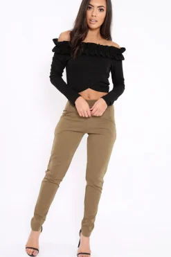 Rebellious Fashion Khaki Tapered Leg Trousers - Rennie