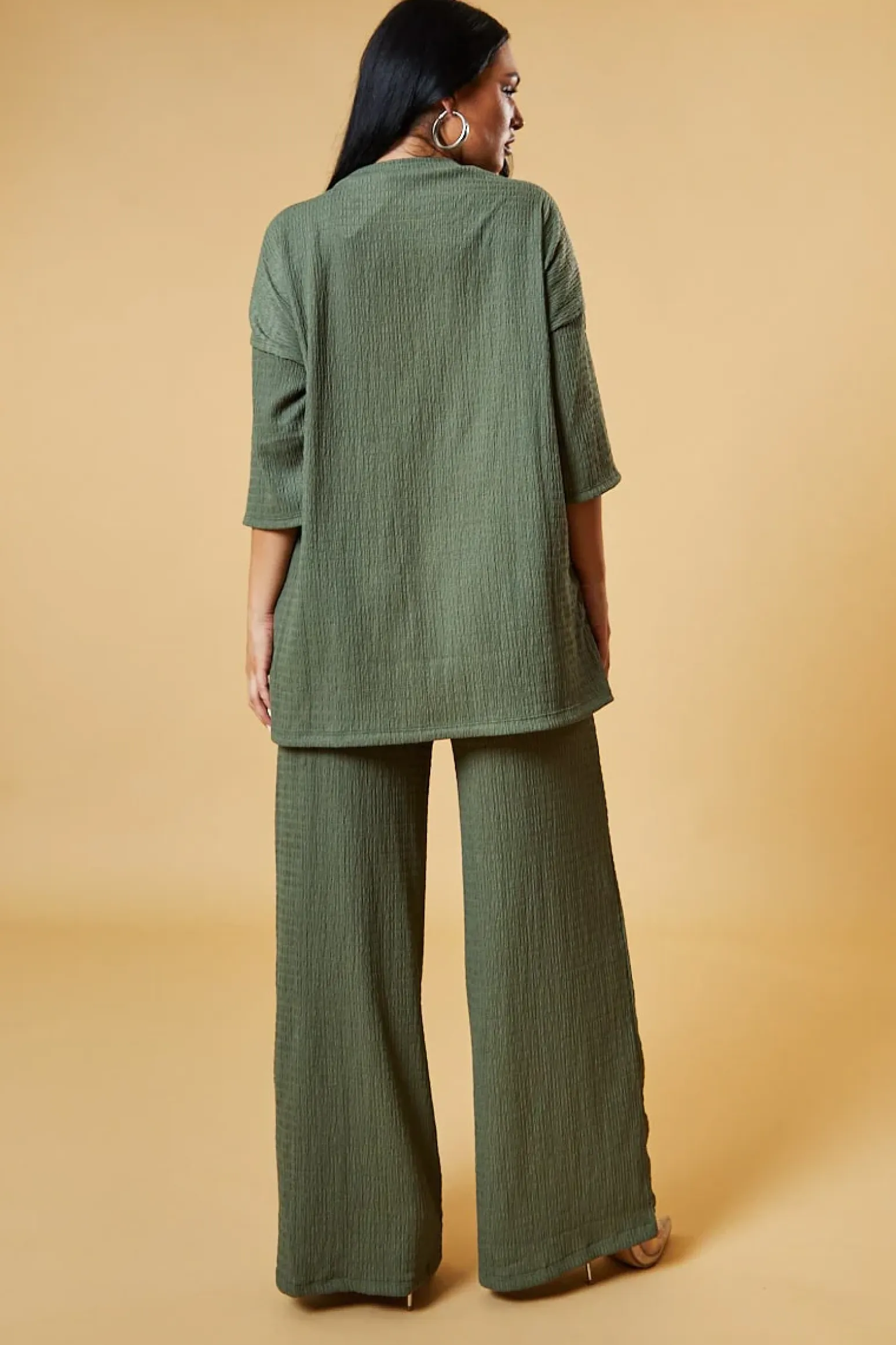 Rebellious Fashion Khaki Textured Knit Trousers & Oversized Top Co-ord Set - Cecelia