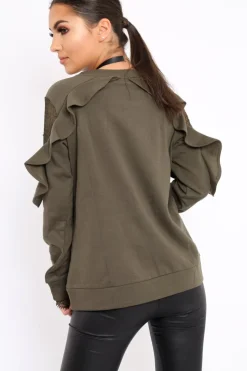 Rebellious Fashion Khaki The Future Is Female Fishnet Frill Jumper - Jaeonna