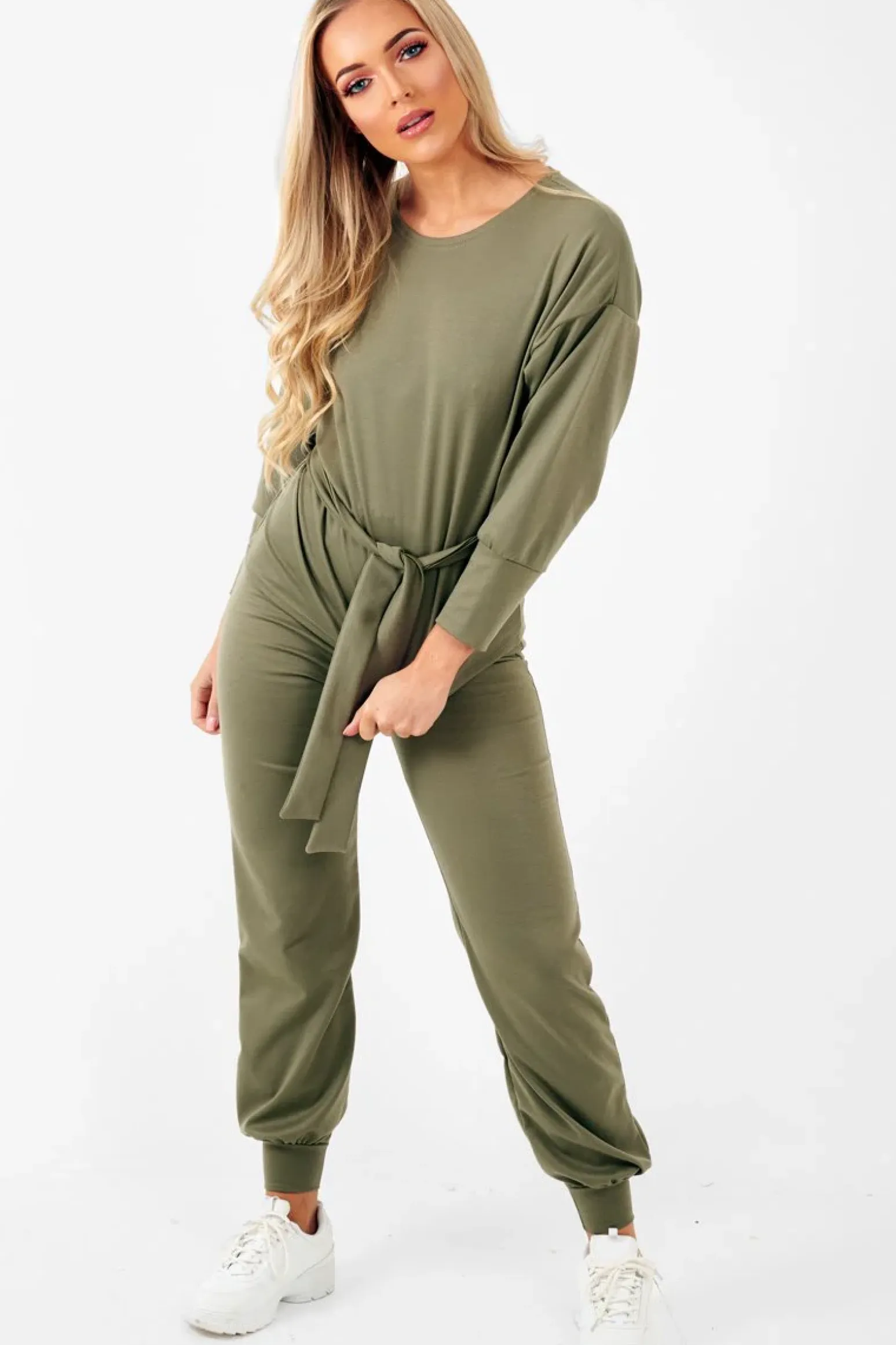 Rebellious Fashion Khaki Tie at Waist Tracksuit - Sammie