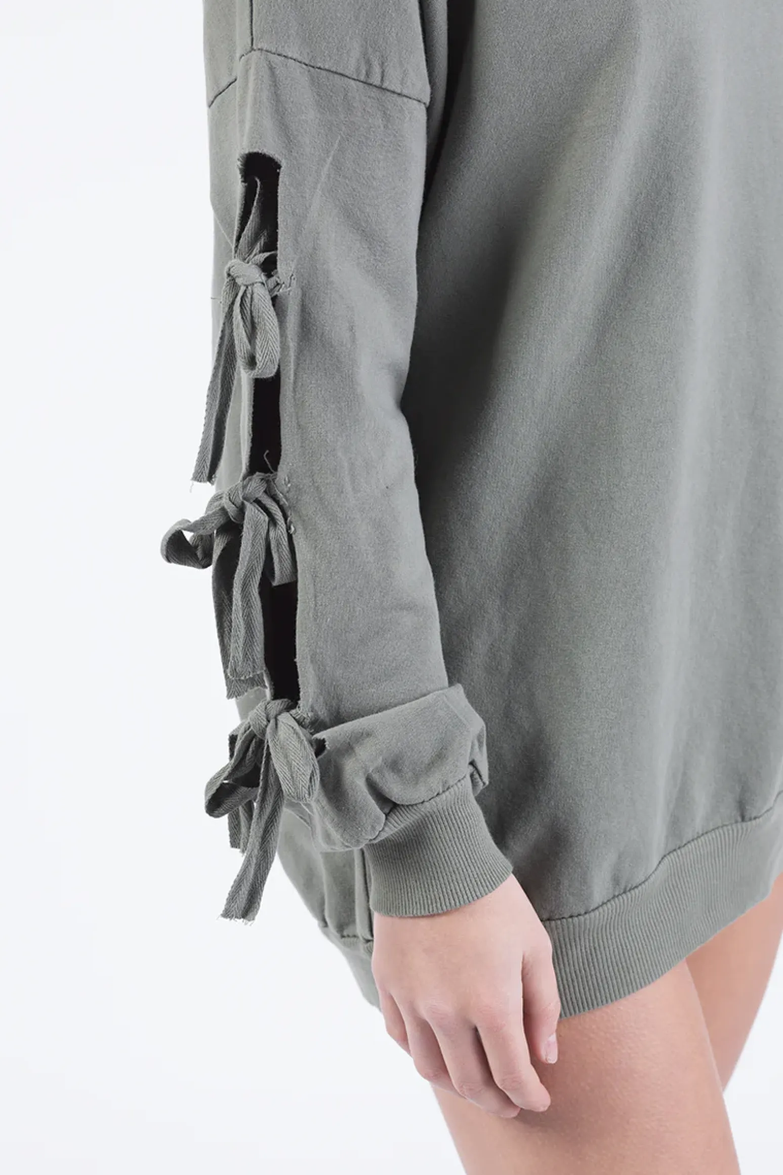 Rebellious Fashion Khaki Tie Sleeve Detail Jumper Dress - Gina