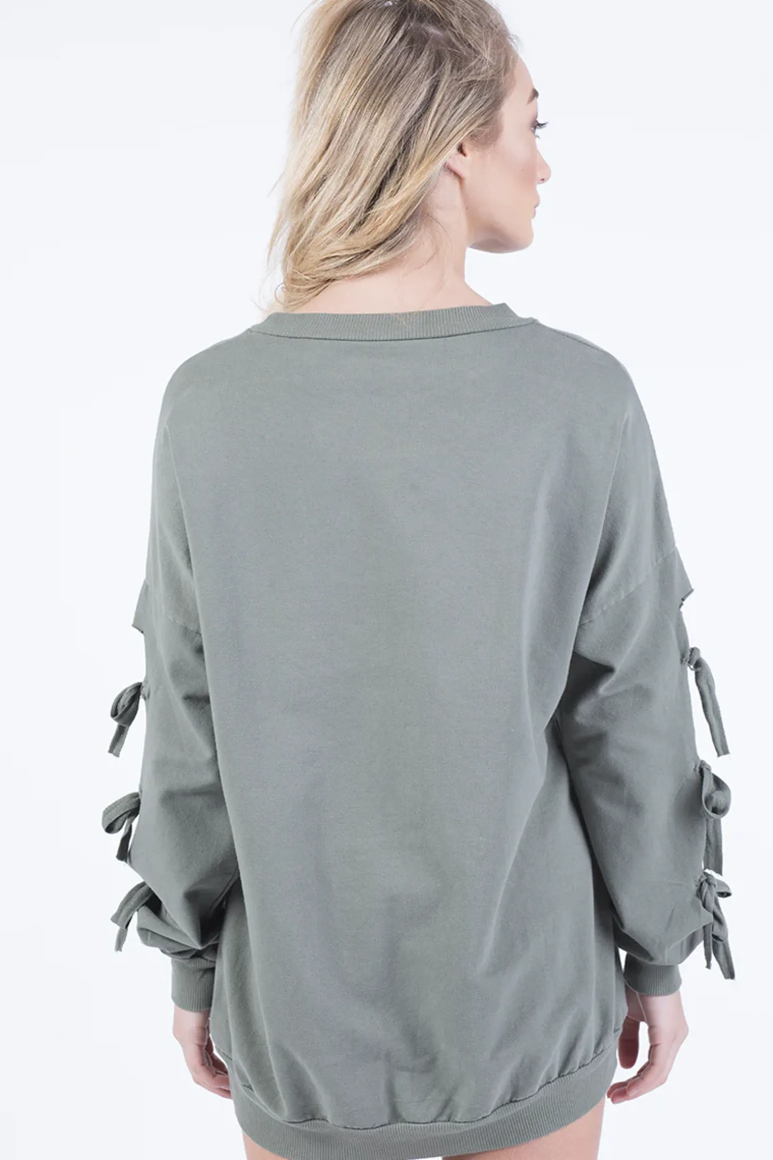 Rebellious Fashion Khaki Tie Sleeve Detail Jumper Dress - Gina