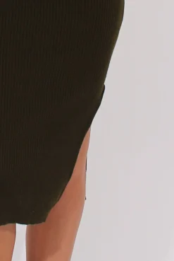 Rebellious Fashion Khaki Turtleneck Knitted Maxi Dress - Cece