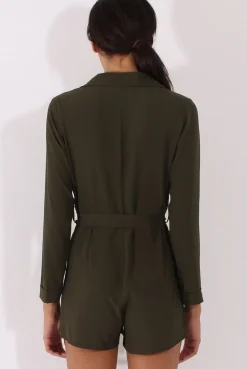 Rebellious Fashion Khaki Utility Belted Playsuit - Charlee