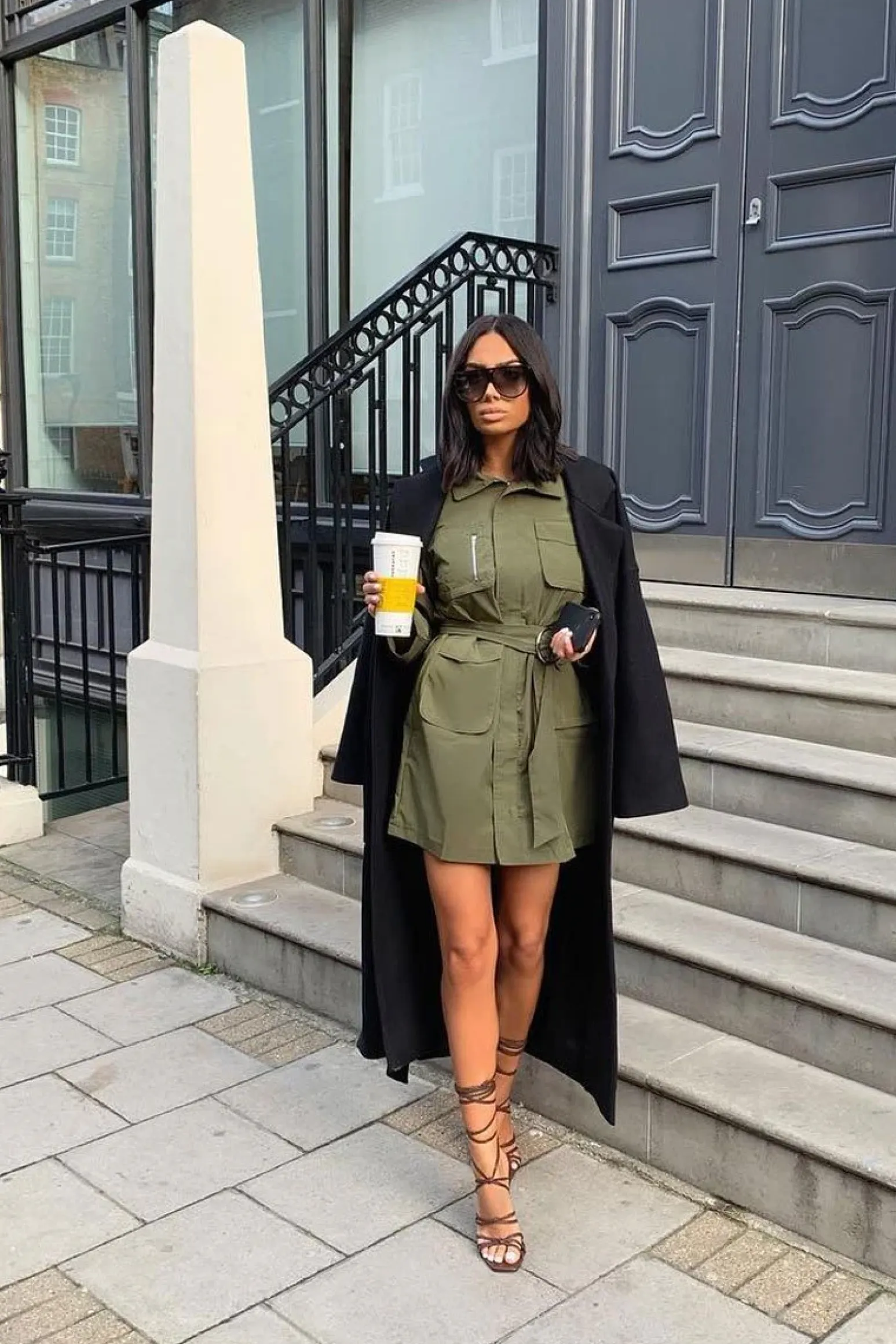 Rebellious Fashion Khaki Utility Belted Zip Front Shirt Dress - Meliyah