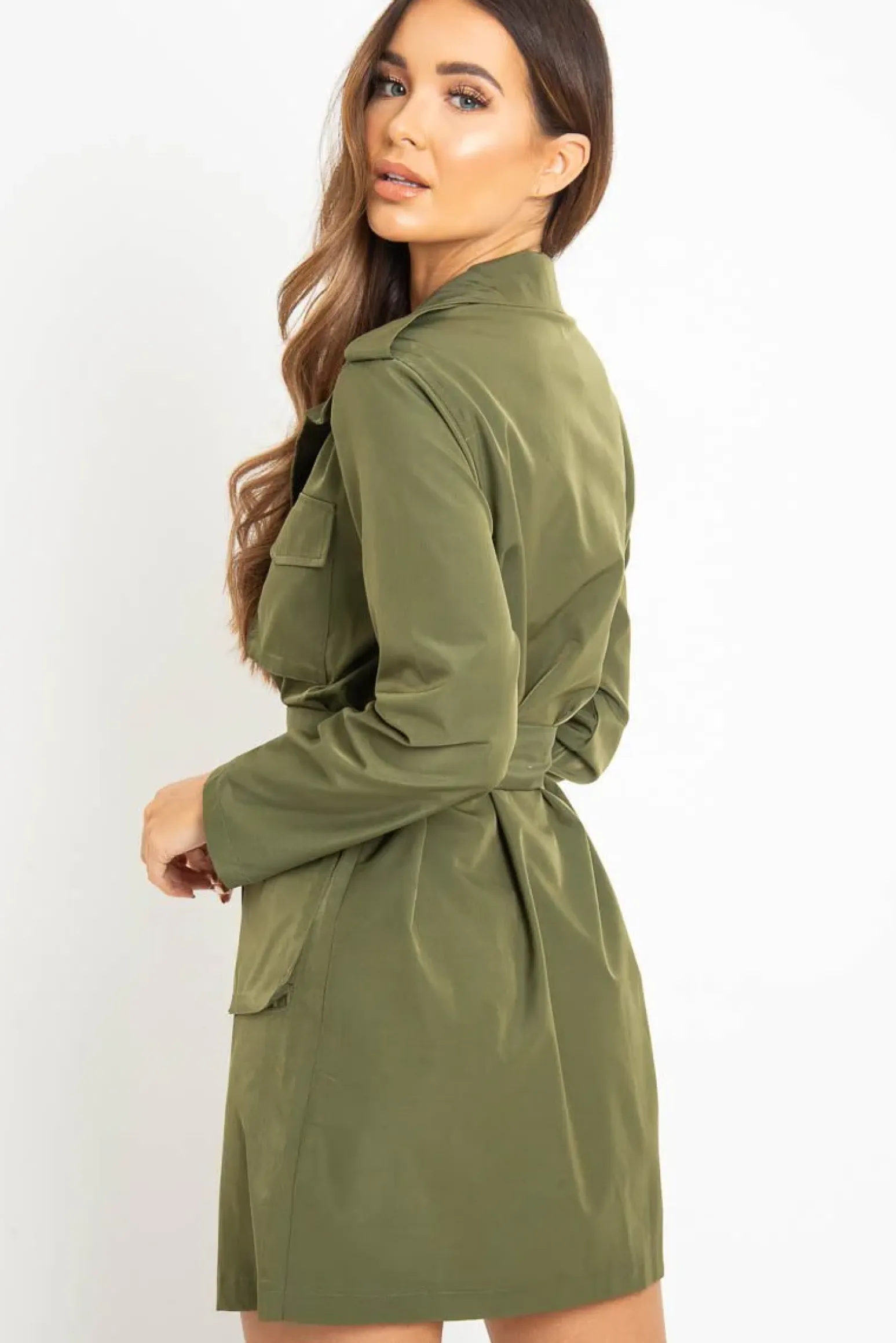Rebellious Fashion Khaki Utility Belted Zip Front Shirt Dress - Meliyah