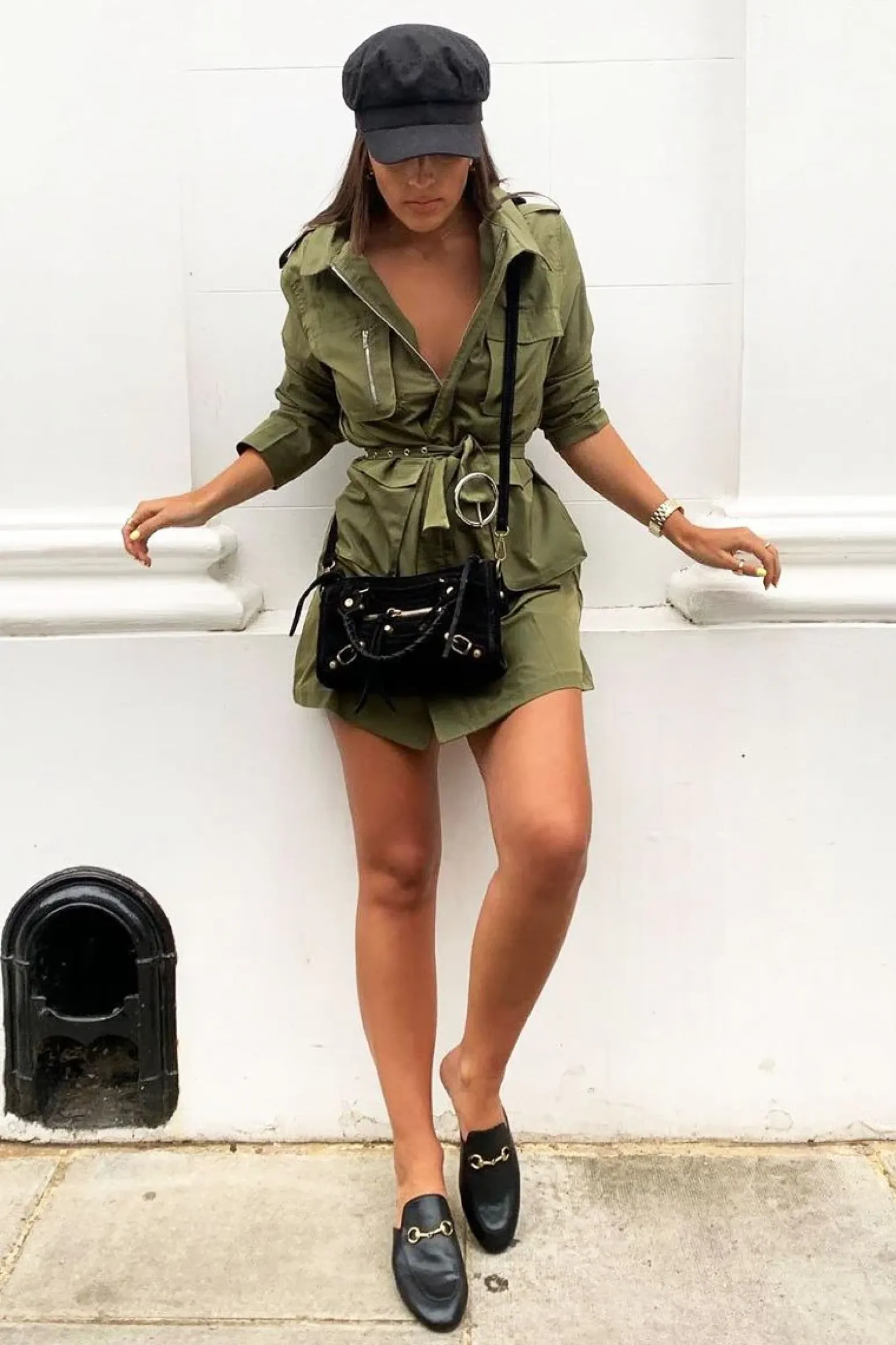 Rebellious Fashion Khaki Utility Belted Zip Front Shirt Dress - Meliyah