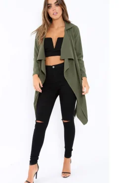 Rebellious Fashion Khaki Waterfall Frill Jacket - Bexley