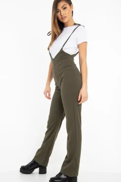 Rebellious Fashion Khaki White T-Shirt Underlay Scoop Jumpsuit - Fern