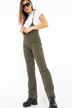 Rebellious Fashion Khaki White T-Shirt Underlay Scoop Jumpsuit - Fern