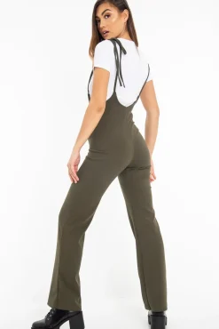 Rebellious Fashion Khaki White T-Shirt Underlay Scoop Jumpsuit - Fern