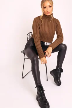 Rebellious Fashion Khaki Wide Rib Roll Neck Jumper - Joyanna