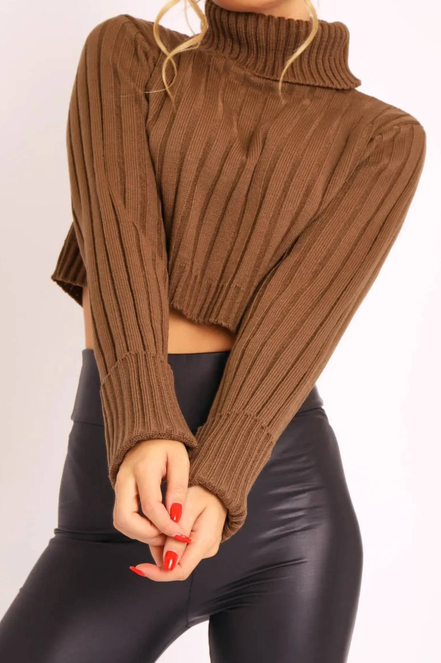 Rebellious Fashion Khaki Wide Rib Roll Neck Jumper - Joyanna