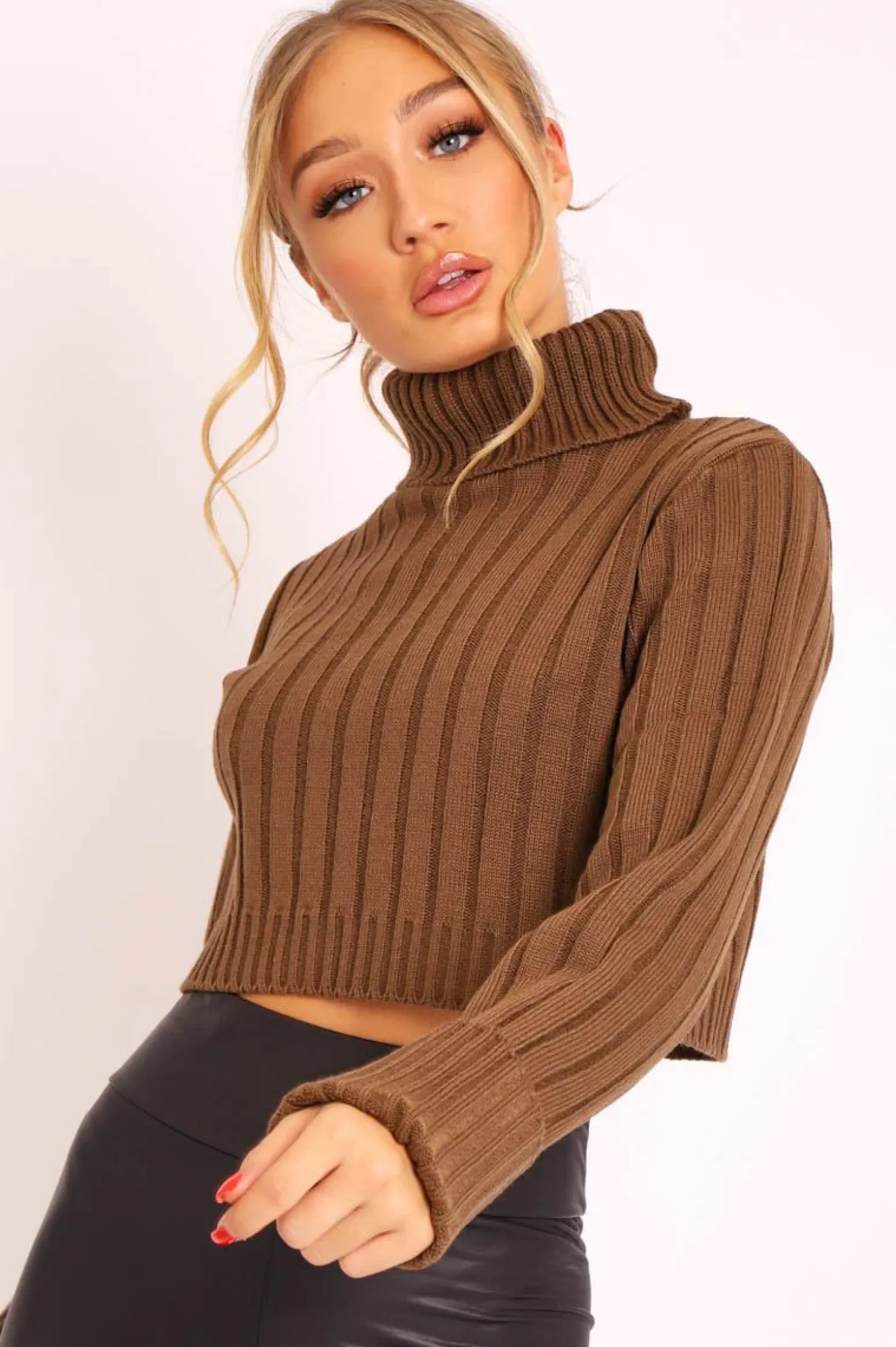 Rebellious Fashion Khaki Wide Rib Roll Neck Jumper - Joyanna