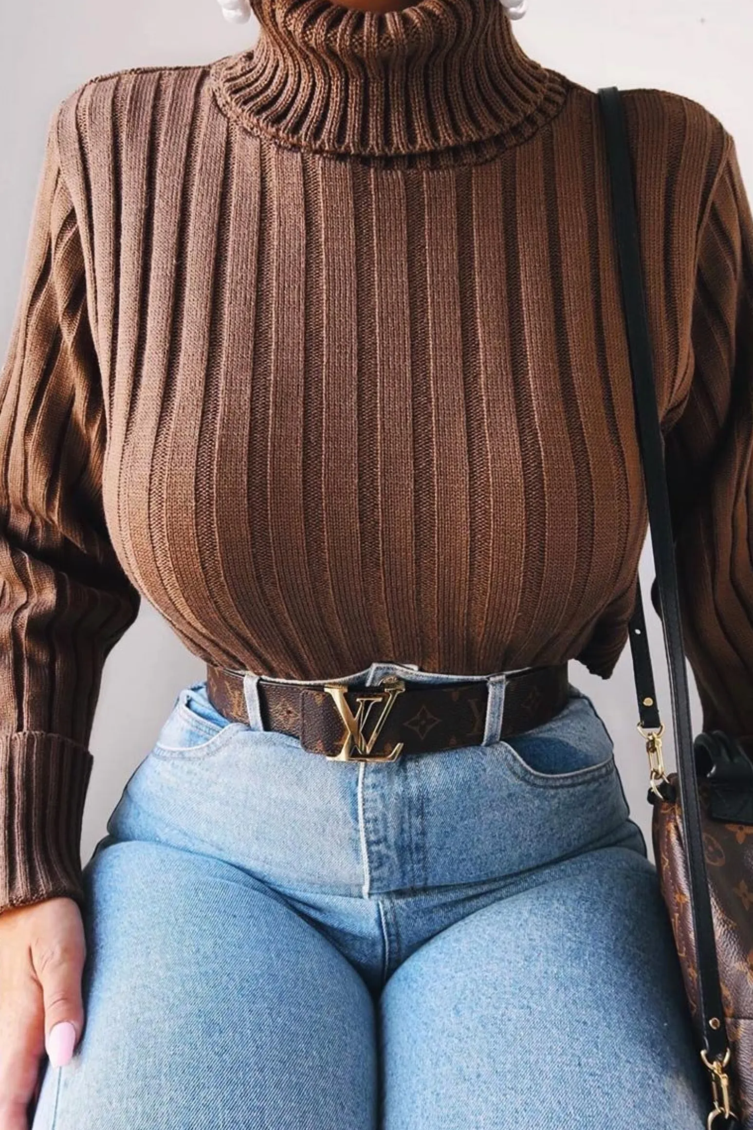 Rebellious Fashion Khaki Wide Rib Roll Neck Jumper - Joyanna
