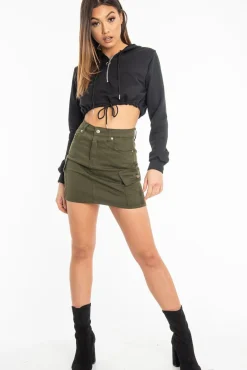 Rebellious Fashion Khaki Woven Utility Pocket Mini Skirt - Alexa