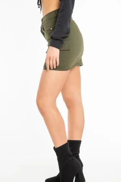 Rebellious Fashion Khaki Woven Utility Pocket Mini Skirt - Alexa