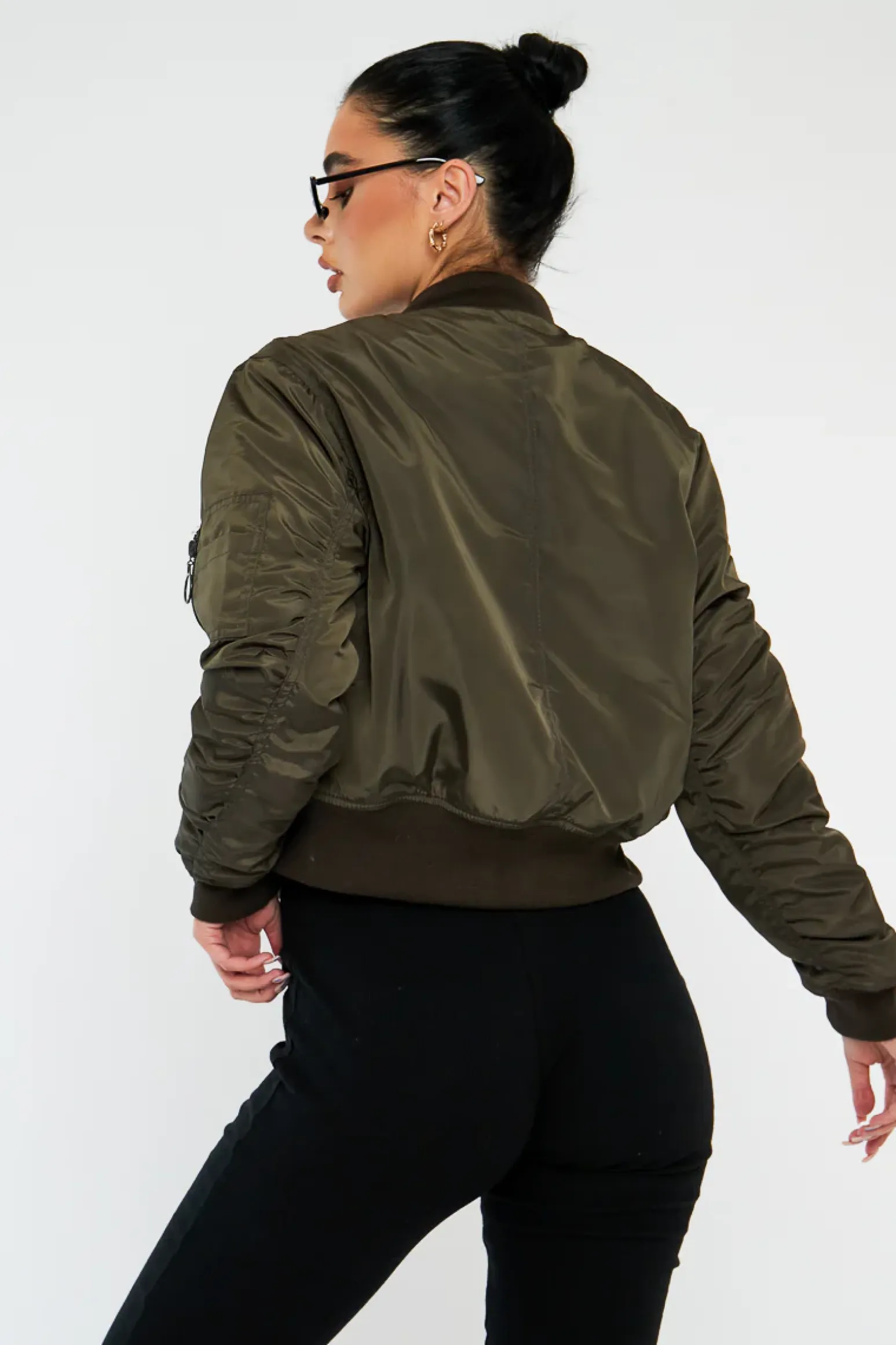 Rebellious Fashion Khaki Zip Front Bomber Jacket - Jiya
